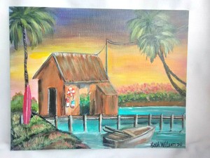 Original-Acrylic-Painting-8-x-10-Canvas-Panel-Crab-Shack-Coastal-Beach-Art