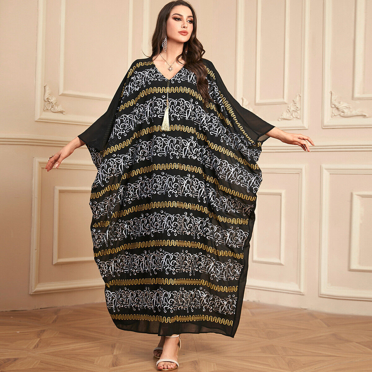 Oversize Women Batwing Sleeve Long Dress Abaya Dubai Kaftan Muslim Robe  Gown New