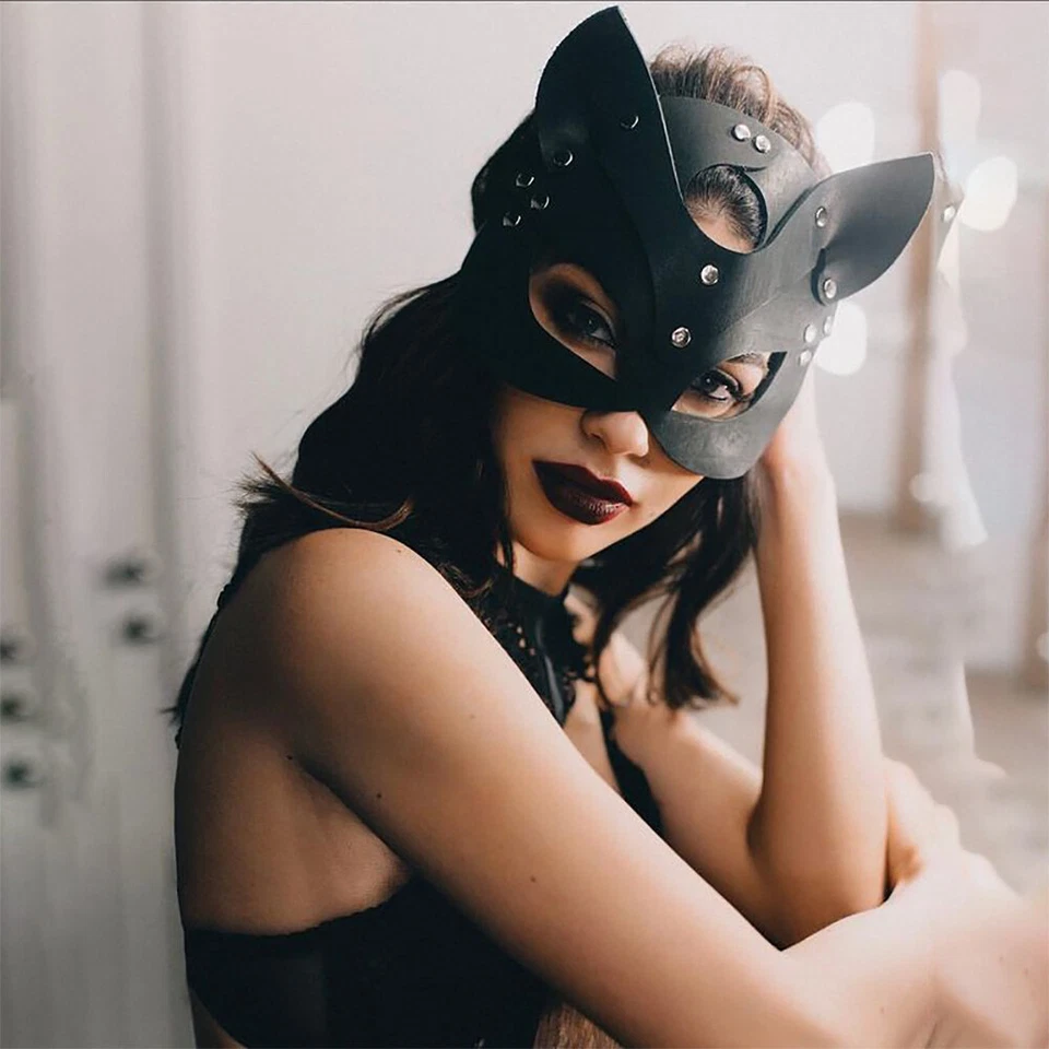 Mujeres Sexy Gato Máscara Media Cara Zorro Juegos con disfraces Máscara de Cuero Fiesta Mascarada Elegante Foto 3 de 4
