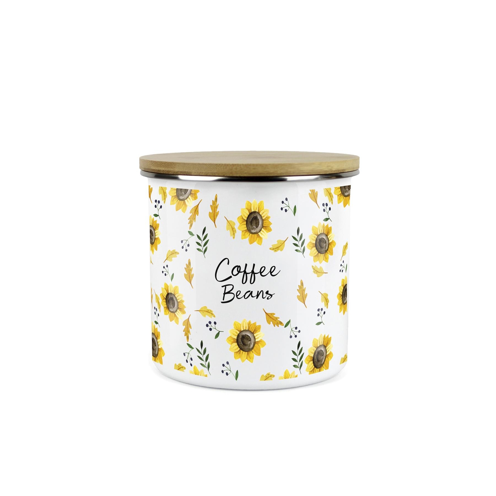 Sunflowers Coffee Beans Canister - Yellow Floral Enamel Kitchen Storage Jar Gift