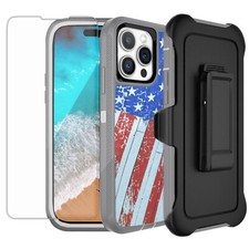 USA Flag For iPhone 14/14 Plus/14 Pro Max Defender Case with Belt Clip Screen