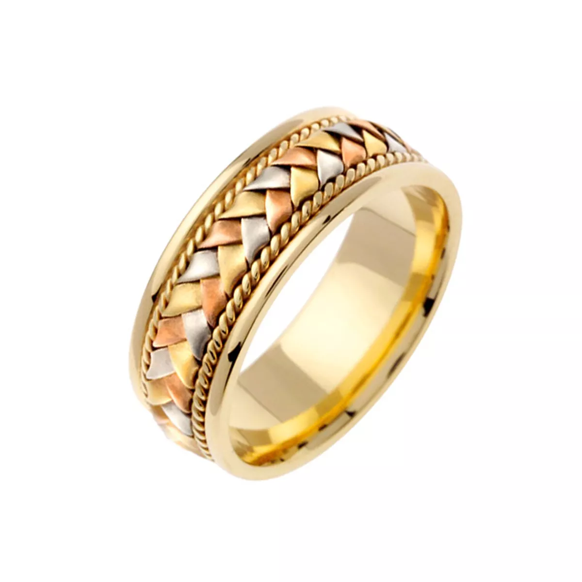 White and yellow gold braided wedding band