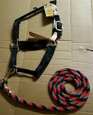 NWT black BMB horse size breakaway safety halter w/Amish multicolor lead wow  