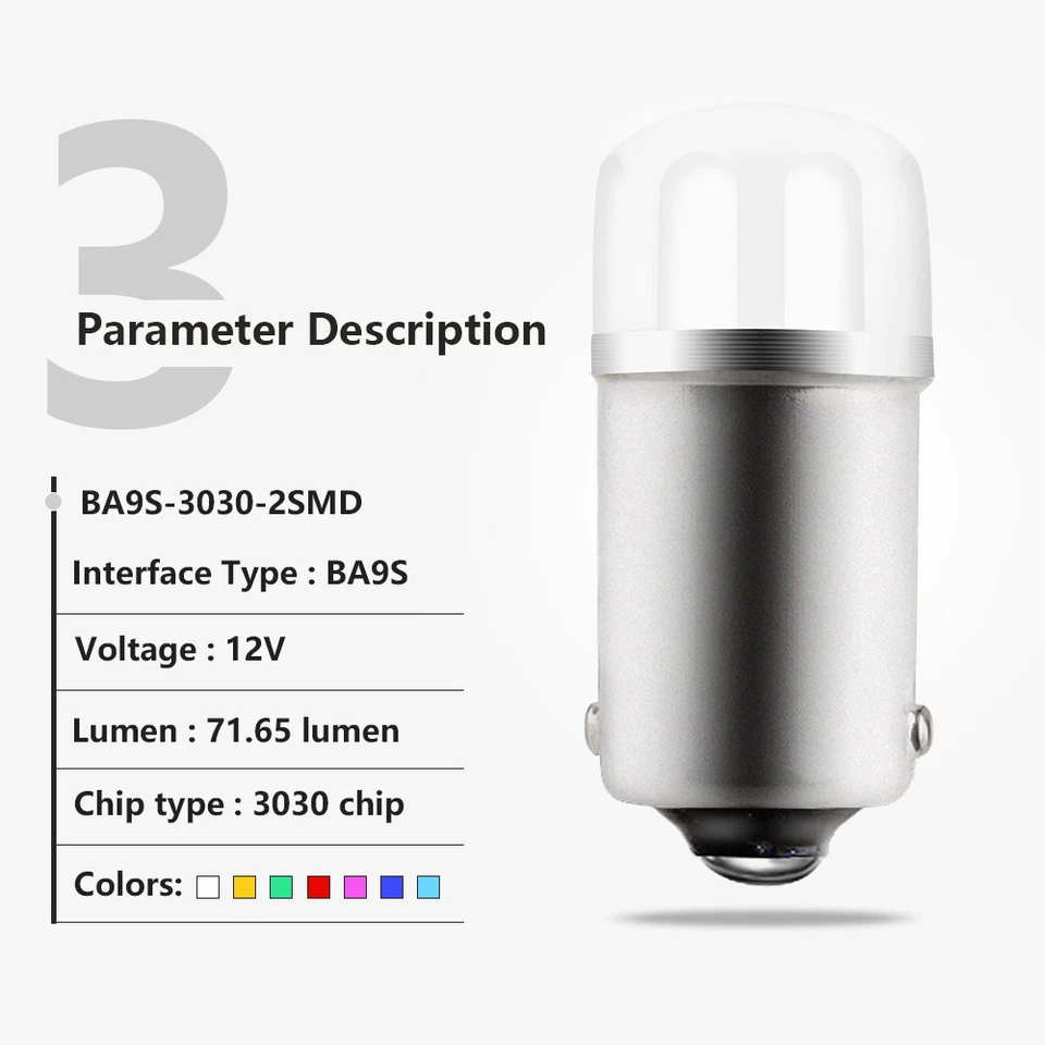 100Pcs T11 1895 LED Bulbs BA9S Light Bulb Car 12V Lamp T4W 3886X H6W 363 - Image 4 of 4