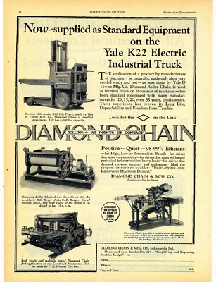 1928 Diamond Chain & Mfg. Co. Ad: K22 Lift Truck by Yale, FX Hooper Printer Slot