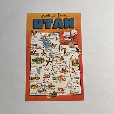 The Beehive State Crossroads of the West Map of Utah Vintage Postcard