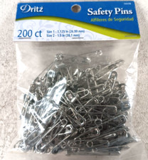 NEw Safety Pins Size 1 200/Pkg Size 1 1.125 Inch Size 2 1.5 Inch 14378