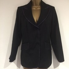 Ladies Blazer Jacket Size 10 Ronit Zilkha London 97% Wool Black Purple Lurex