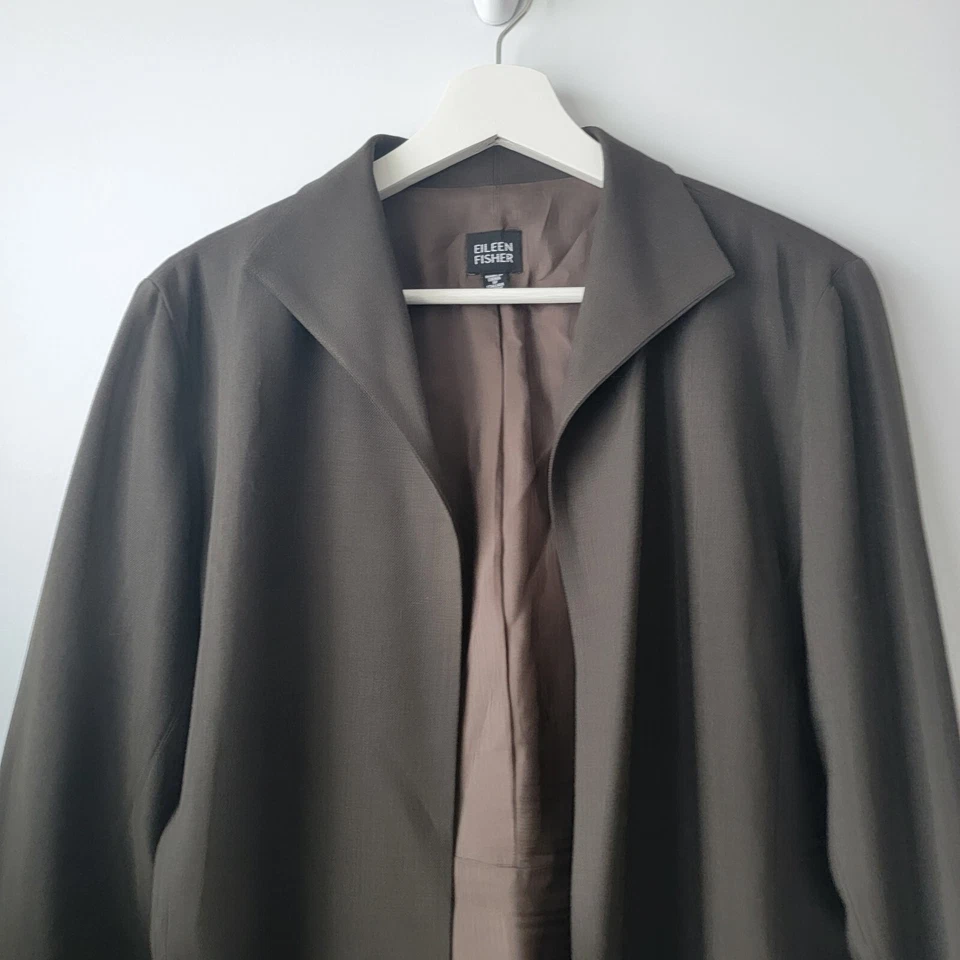 Chaqueta Eileen Fisher Mujer Frente Abierto Talla M Verde Lana Forrada Manga Larga Foto 4 de 4