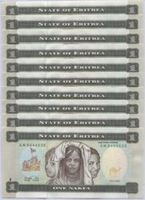 Eritrea 1 Nakfa 1997 P 1 UNC LOT 10 PCS