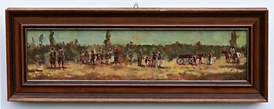 Tableau Huile Sur Bois Paysage Avec Chevaux, Signé – Encadré - Photo 1/4