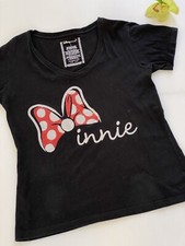 Disney Store Women's L Minnie Mouse Red Bow Glitter V-Neck Black T-Shirt Preown