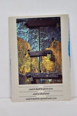VTG 1989 Inspirational Matthew 7:7 Postcard- Ask, Seek and Knock Locked Door