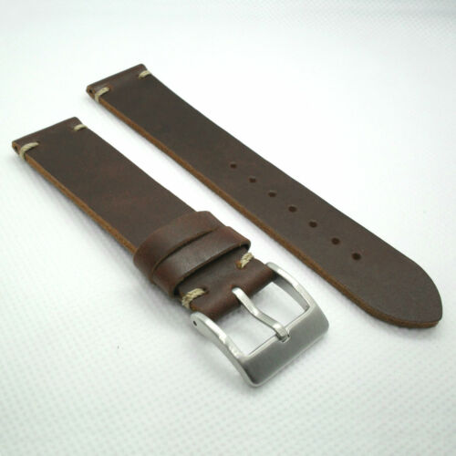 Vintage Style Calf Leather WATCH STRAP 18 20 22mm Black Brown Smart Band New UK - Picture 9 of 9