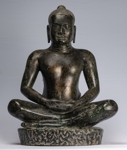 Antike sitzende Bronze-Meditation Jayavarman VII Statue im Khmer-Stil - 66 cm/26 Zoll