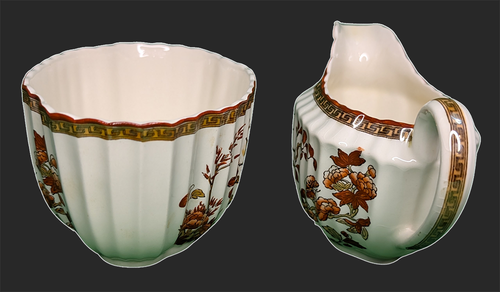 SPODE Bone China - Indian Tree Pattern - Rust - Creamer & Sugar Bowl - New Mark - Picture 2 of 8