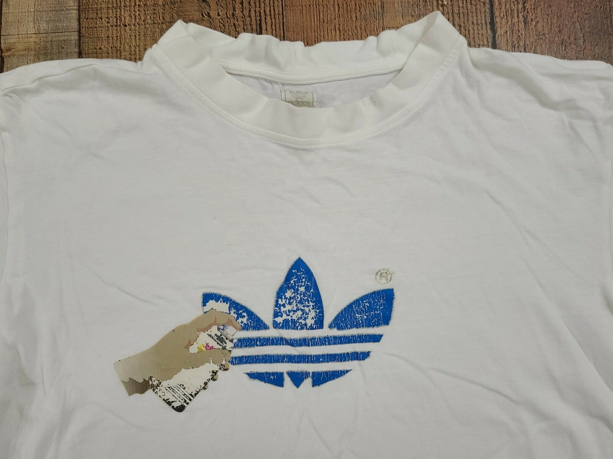 Vintage Adidas Shirt Large Silver Tag Spray Paint Street