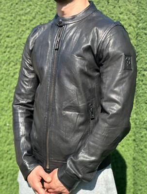 Belstaff Gransden Lambskin Jacket Biker Bomber Rider Leather Size 46 S