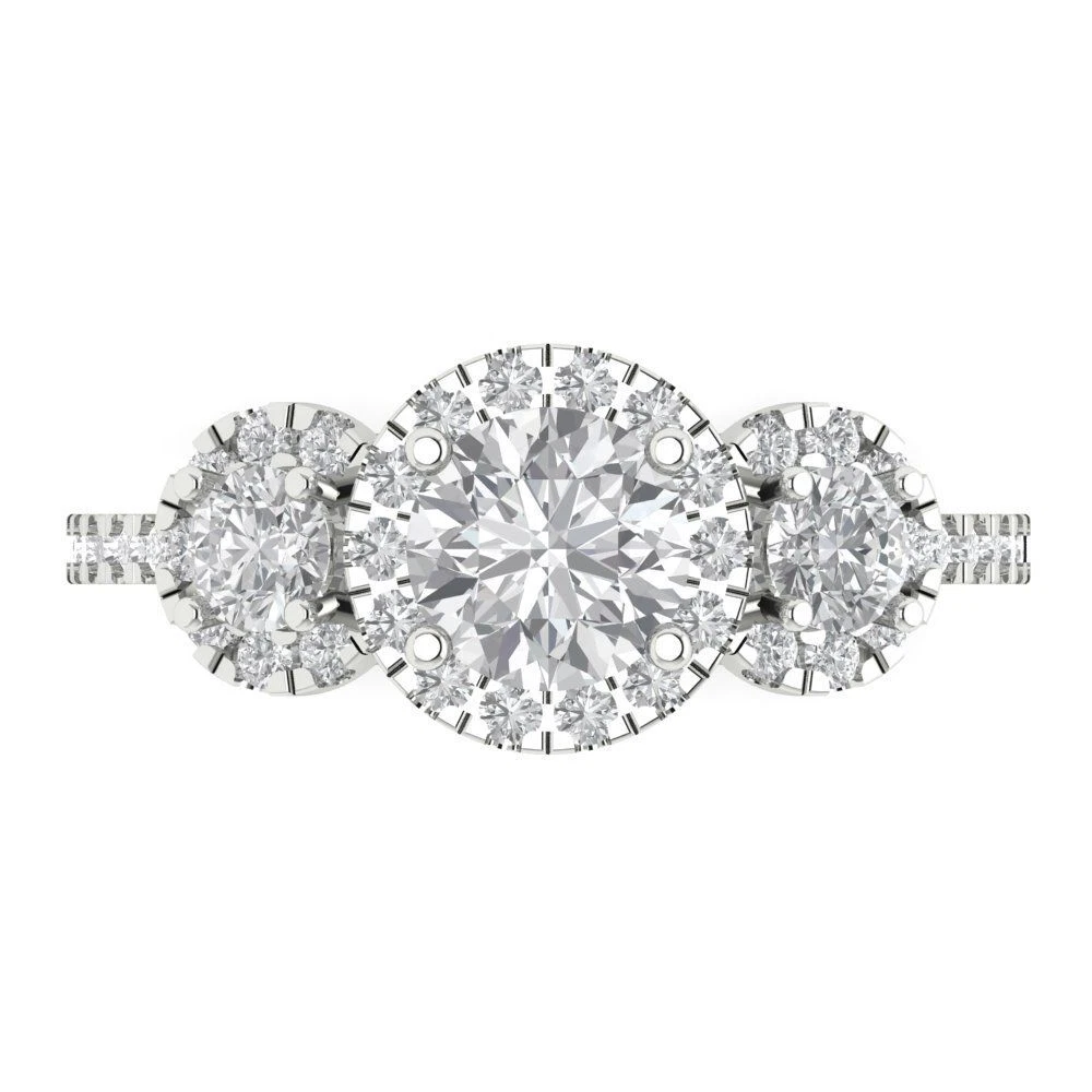 1.95ct Round Halo 3 Stone Simulated Engagement Anniversary Ring