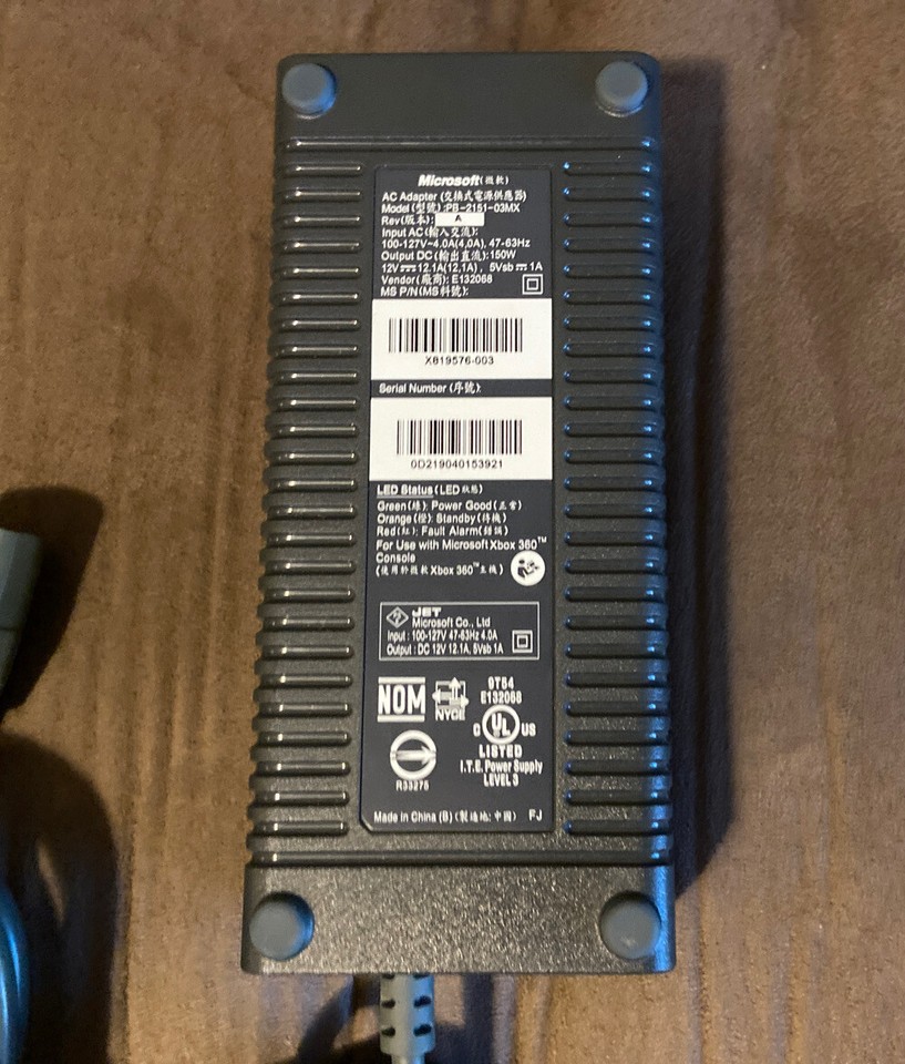 Official Microsoft Xbox 360 Fat Power Supply Cord Brick Adapter