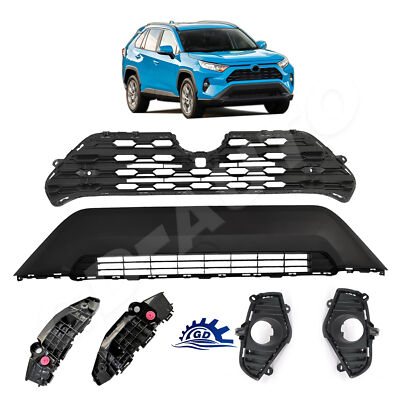For 2019-2024 Toyota RAV4 Upper Lower Grille Fog Light Cover Bumper Bracket Set