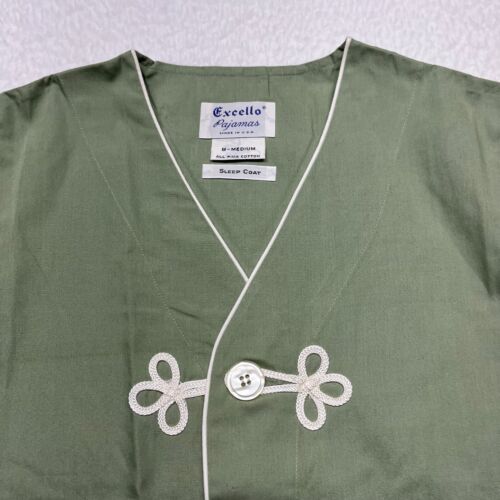 1960s Vintage Sleep Coat Men Medium Pima Cotton Belted Green USA Excello Robe - Picture 3 of 9