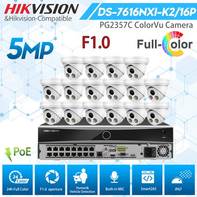 Hikvision AcuSense 16CH NVR 5MP MIC ColorVu Camera POE Security CCTV System Lot
