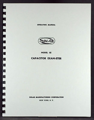 Solar Model CE Capacitor Exam-Eter Tester Operating Manual