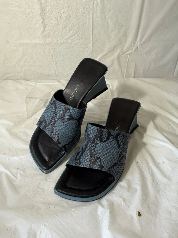 Sandalias Zapatos Enzo Angiolini Talla 7 M AZUL PITÓN GEO WEDGE Foto 3 de 4