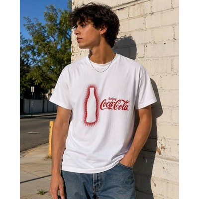 Coca Cola Soda Graphic T Shirt White  Red Logo Hanes Adult XL Y2K Vintage