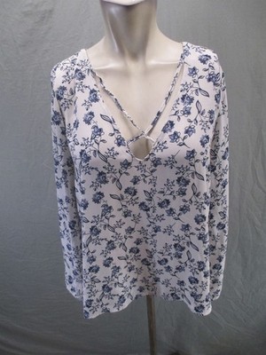 Lush Size XS Womens Multicolor Floral V Neck Long Sleeve Casual Romantic Top 760