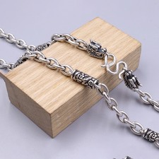 Solid 999 Fine Silver Necklace 6.5mm Dragon Tube and Rolo Link Chain 22.8INCH