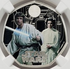 NGC PF70 2023 GREAT BRITAIN STAR WARS LUKE SKYWALKER & PRINCESS LEIA Silver COIN