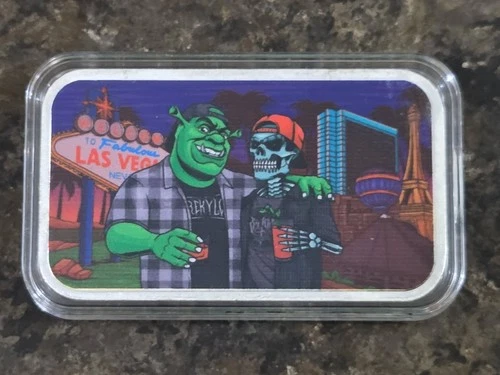 2025 The Shrek And Reck Las Vegas ~Colorized 1 oz .999 Fine Silver Bar #059/100