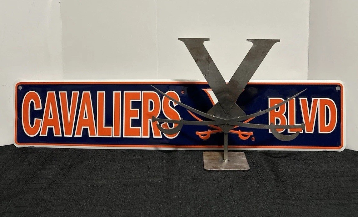 Virginia Cavaliers Metal Sculpture w/ Cavaliers Blvd Sign UVA Decor Unique