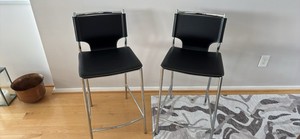 Set of 2 Black Metal Barstools with Chrome Finish for Dining or Kitchen