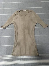 LILYSILK Short Sleeve Ribbed Silk Shirt Top Medium Beige Short Sleeve