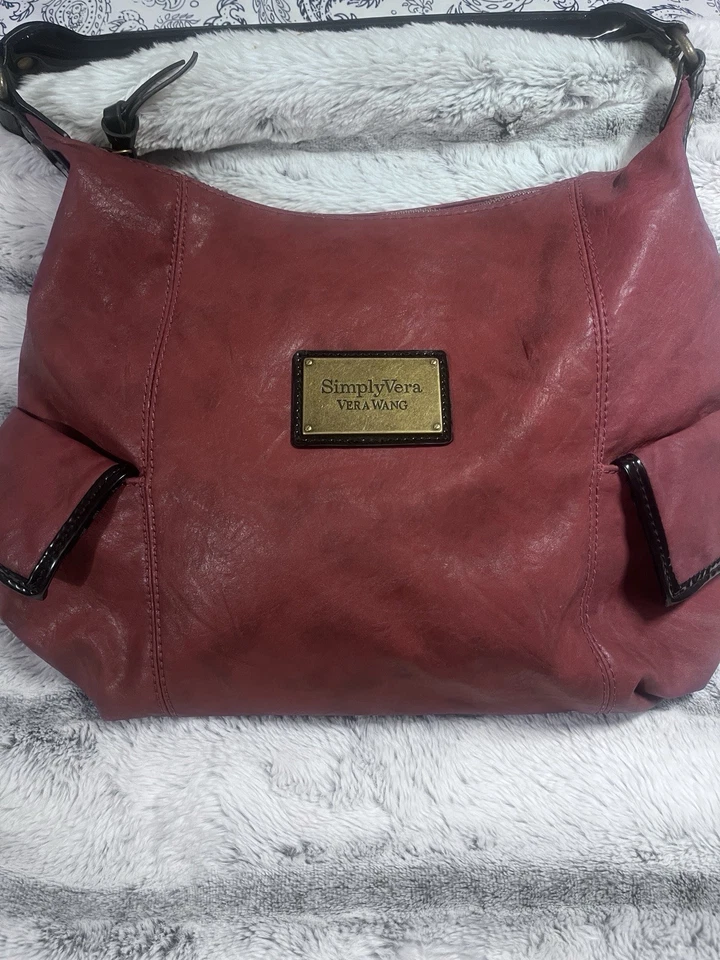 Bolso de Hombro Simply Vera Wang Hobo Bolso de Mano Granate Negro Charol Bolsillos Laterales Foto 2 de 4