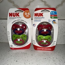 New NUK 4 Pacifiers 0-6 Months LATEX Orthodontic BPA Free Green/Pink