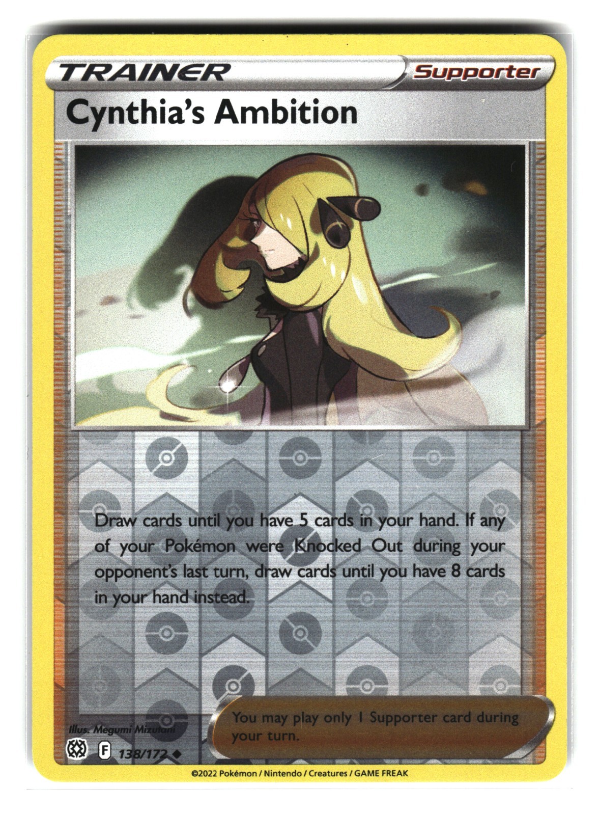 Cynthia’s Ambition 138/172 Reverse Holo Trainer Supporter Pokemon Card