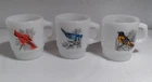 3 Vintage Anchor Hocking Milk Glass Bird Mugs Cardinal Oriole Blue Jay