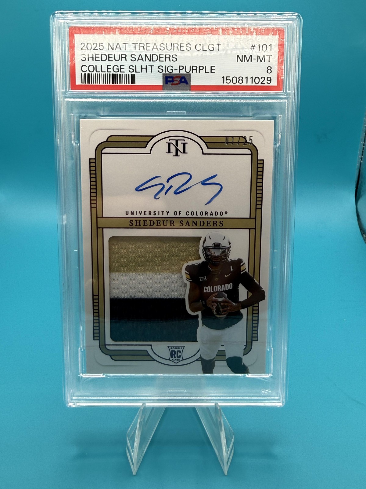 2025 Panini National Treasures Collegiate Shedeur Sanders Auto 1/25 Purple view 1