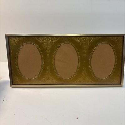 Vintage Mid Century Gold Embossed Triple Oval Photo Frame 9.25'' x 4.10'' Tabletop