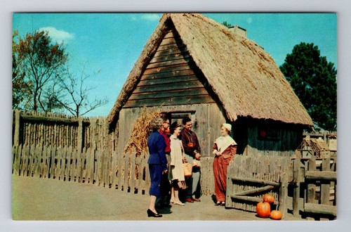 Plymouth MA-Massachusetts, Replik der Pilgerwohnung Souvenir Vintage Postkarte