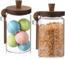 2 Set 26 oz Glass Bath Salts Jar with Wooden Lids and Scoop Bath Salt Container