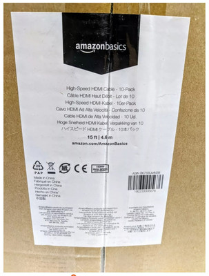 Amazon Basics High-Speed HDMI Cable (10.2Gbps, 4K/30Hz) - 15 Ft Feet PACK OF 10