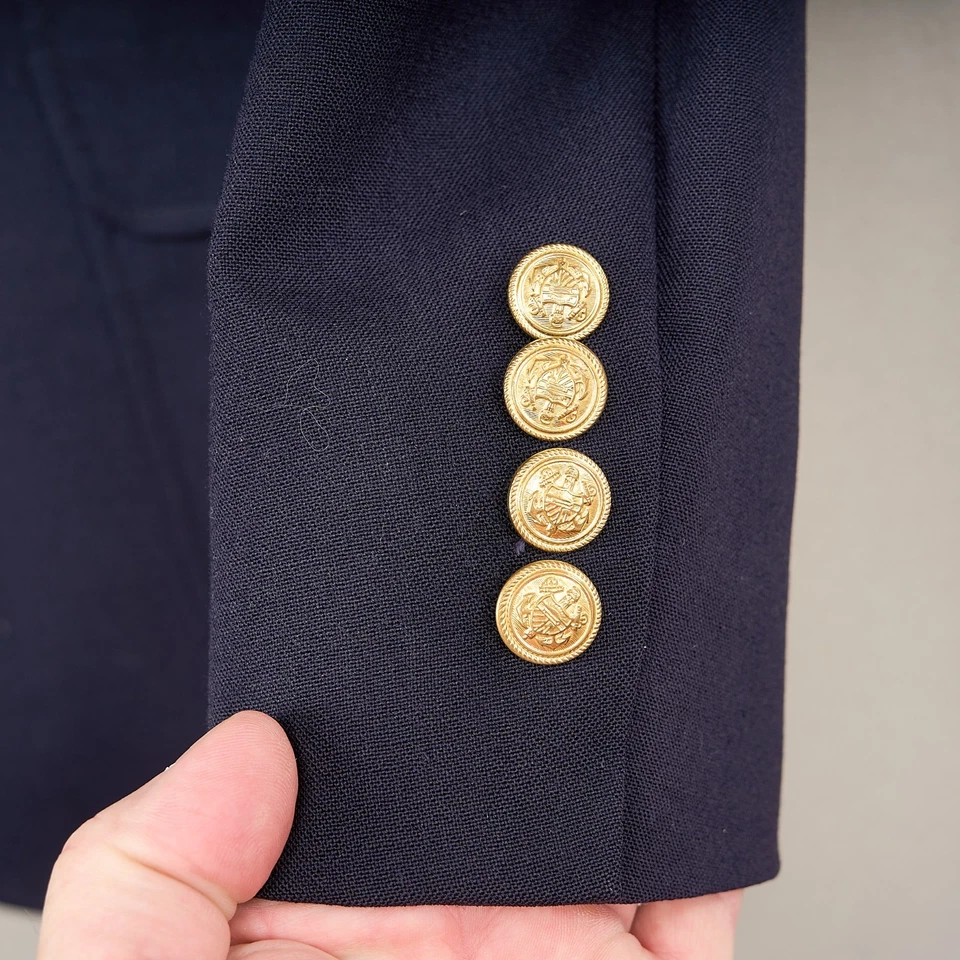 Lands' End Blazer мужской 46R темно-синий шерсти золотой якорь кнопка спортивное пальто США - Изображение 2 из 4