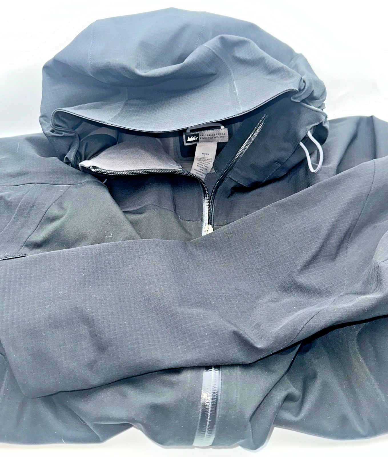 REI Elements E1 Men's Black Rain Jacket Hooded Wa… - image 18