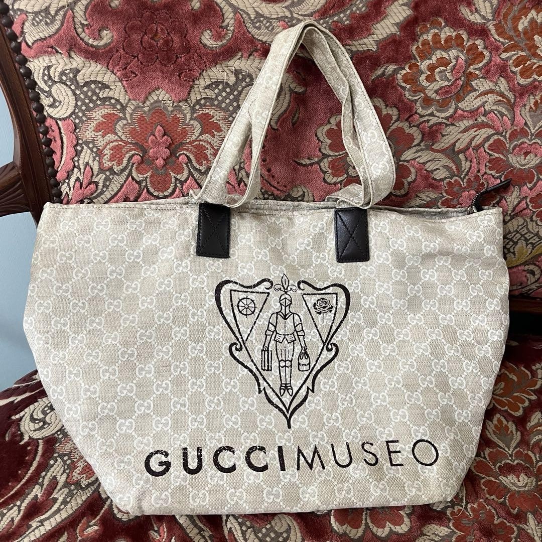 Gucci Guccimuseo Beige Canvas Tote with Leather Logo Handles Pre-Owned