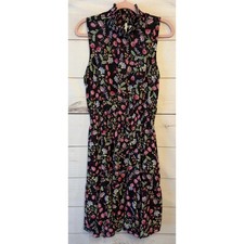 Nanette Lepore Women Black Floral Smocked High Neck Sleeveless Mini Dress Sz 10